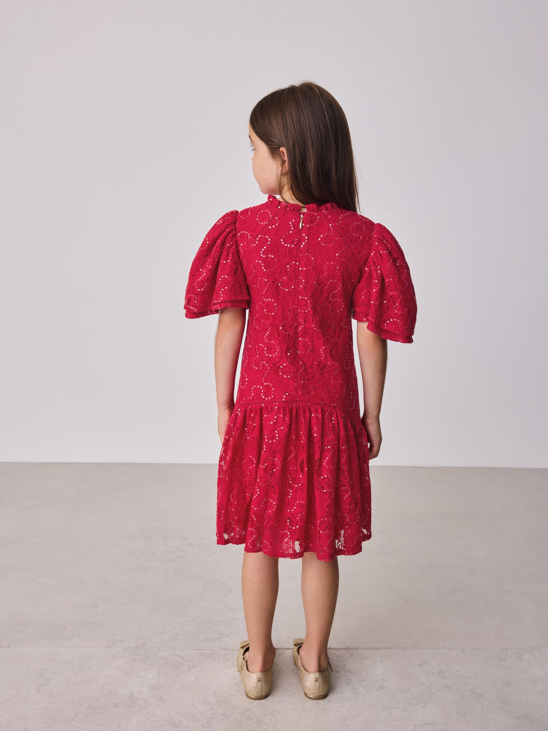 Rood - Baker by Ted Baker Red Sequin Lace Angel Sleeve Dress