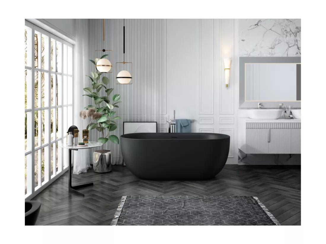 Baignoire îlot design ovale LISBON noir mat 150 cm