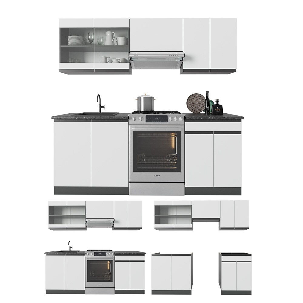 Vicco Küchenzeile Küchenblock Einbauküche R-Line J-Shape Anthrazit Weiß 200 cm modern Küchenschränke Küchenmöbel