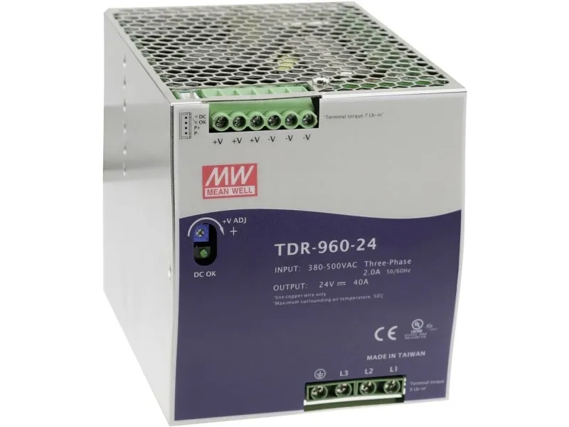 MEAN WELL TDR-960-48, 960 W, 340 - 550 V, 47 - 63 Hz, 2/400VC, 1.4/500VC, Aktiv, 14 ms
