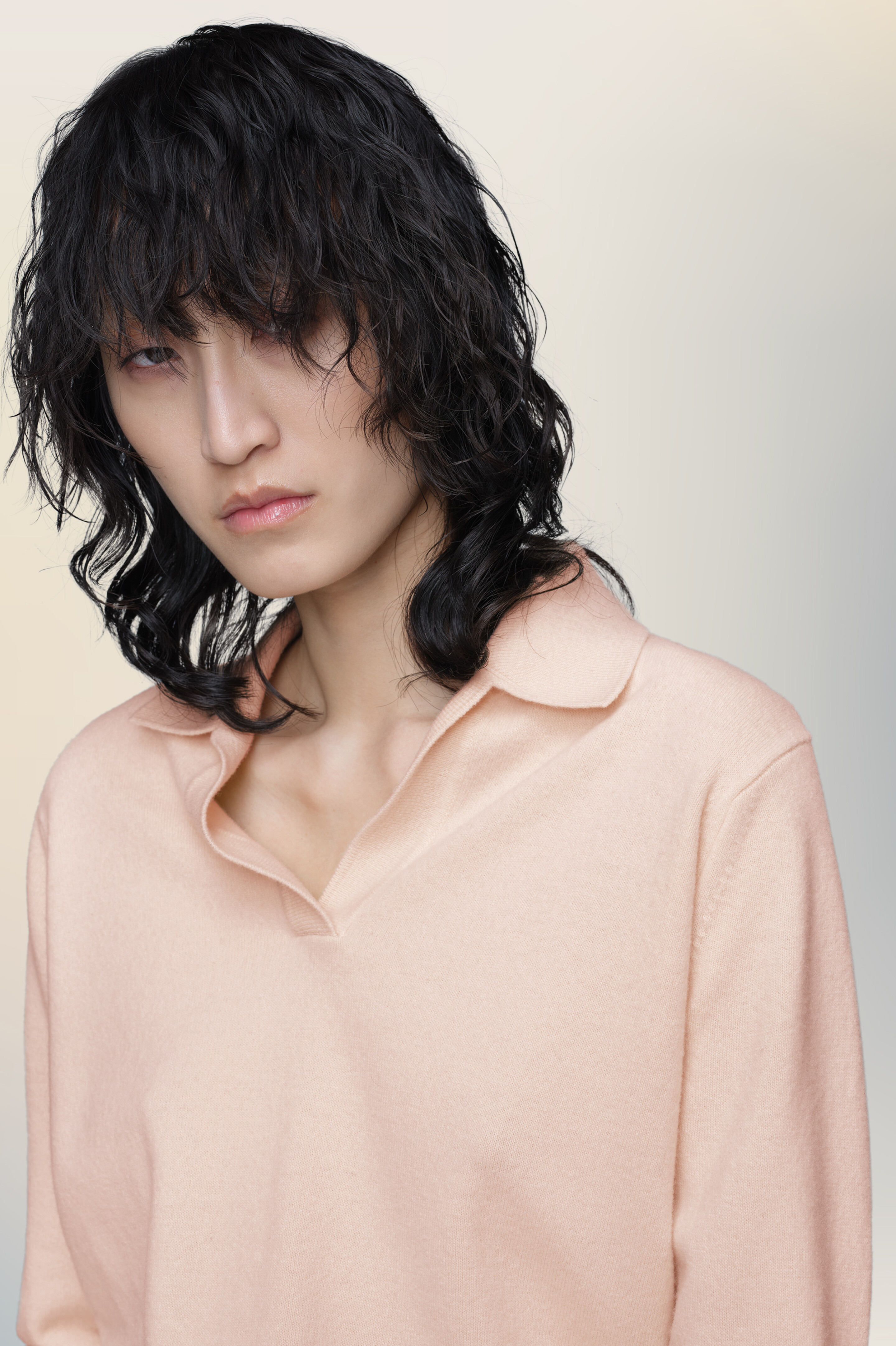 Polo en maille rose en laine pour femme Rose Pâle