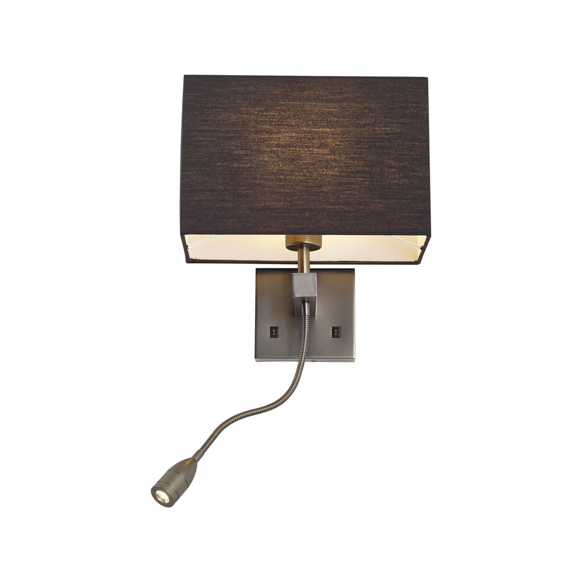 Moderne wandlamp gunmetal met zwarte kap en leesarm incl. LED - Bergamo