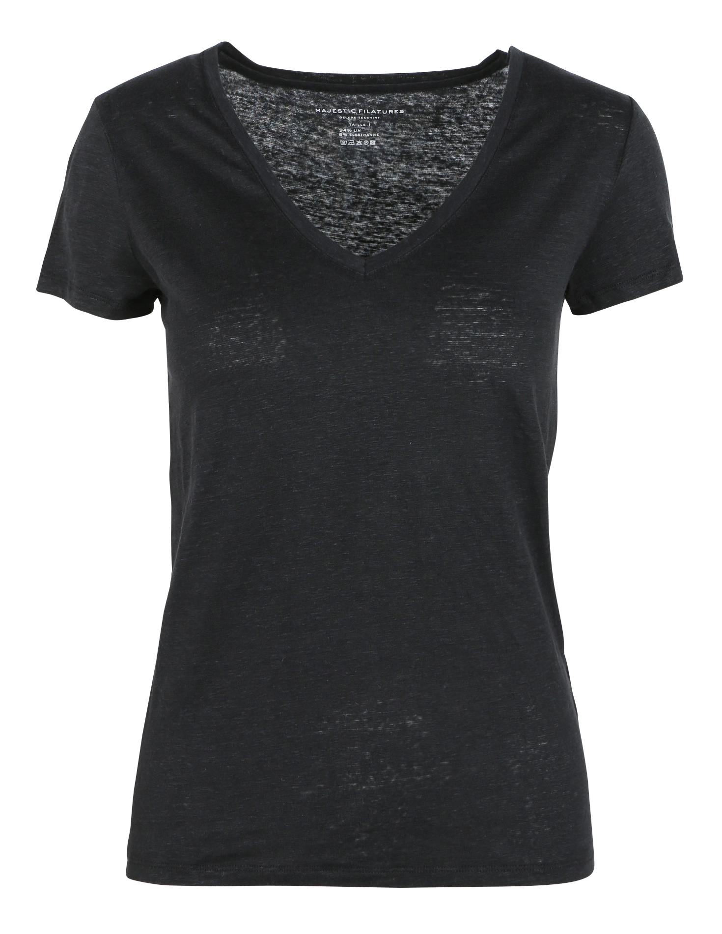 Tee-shirt col V moulant en lin strectch | Noir