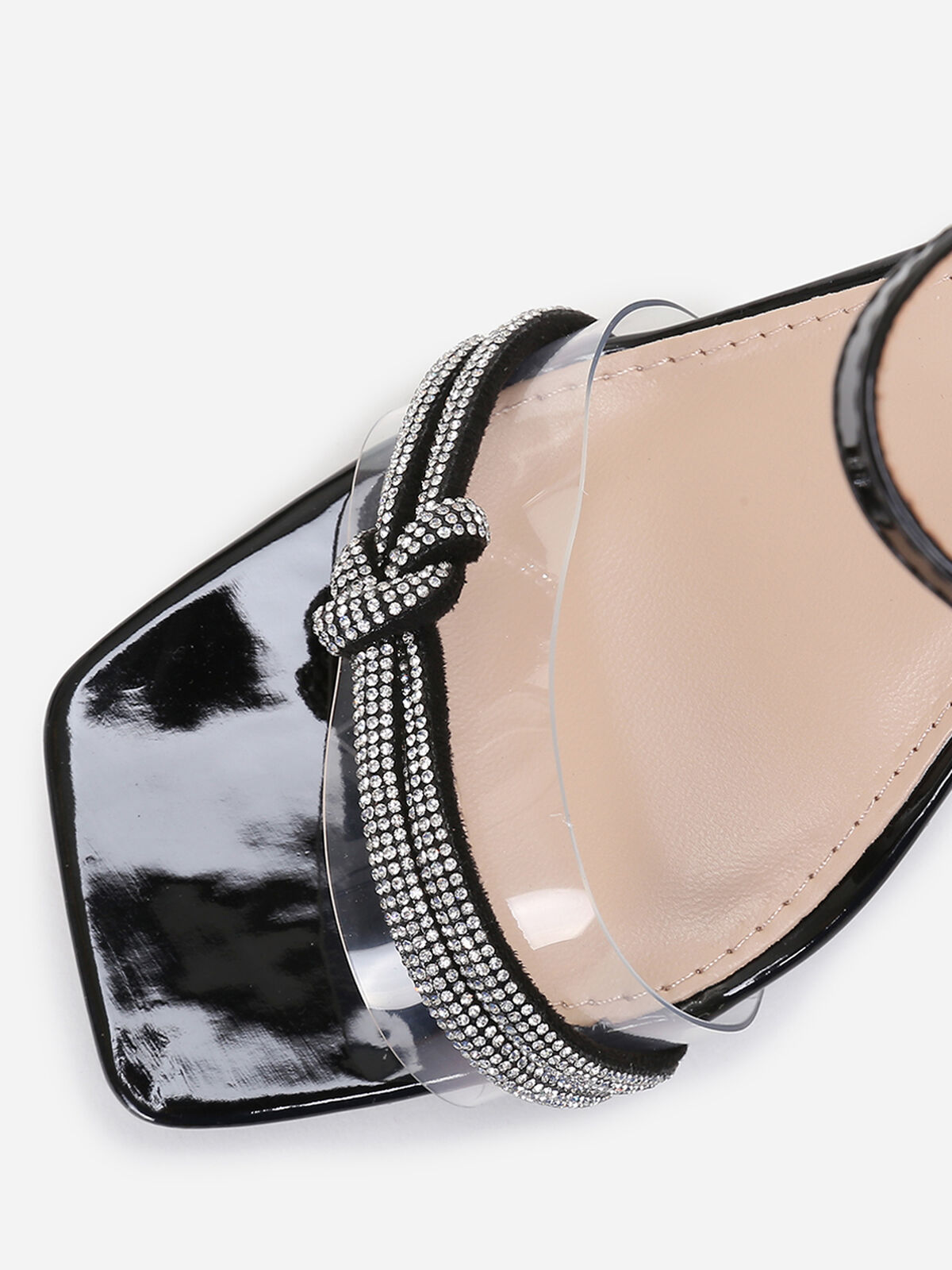 Sandales carrées vernies à strass- Noir