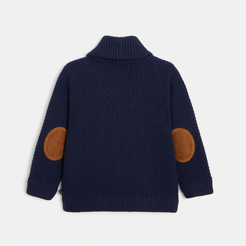 Gilet tricot chiné coton bio boutonné bleu bébé garçon