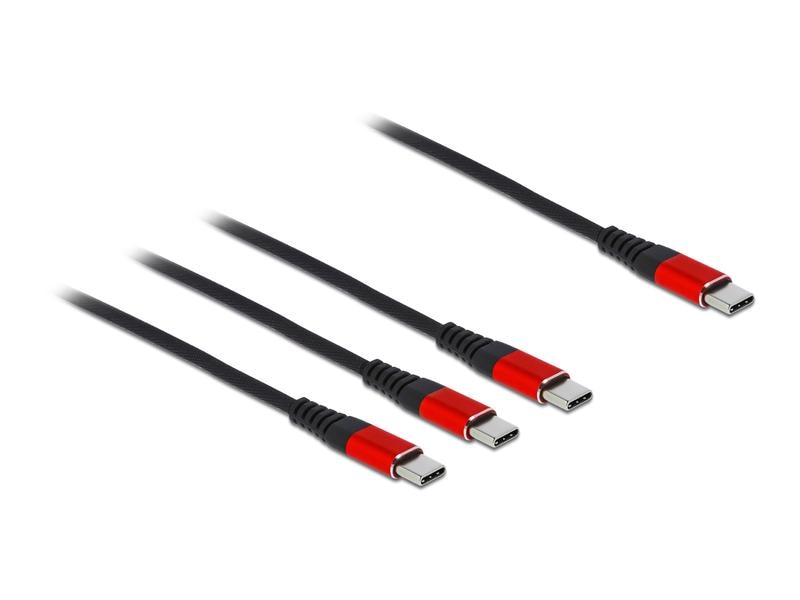 Delock USB-Ladekabel USB C - 3x USB C 0.3 m Dieses 3 in 1 Ladekabel von Delock dient zum Aufladen diverser Geräte, wie z. B. Tablets oder Smartphones mit USB Type-C Anschluss über eine USB Stromquelle