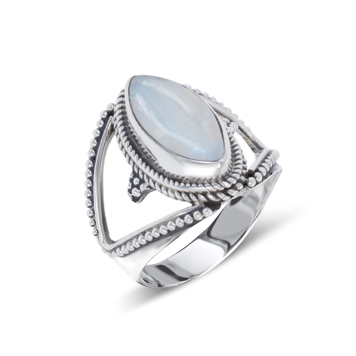 Bague Argent Massif 925 avec Pierre de Lune en Forme d'Amande - Féminité et Délicatesse | Aden