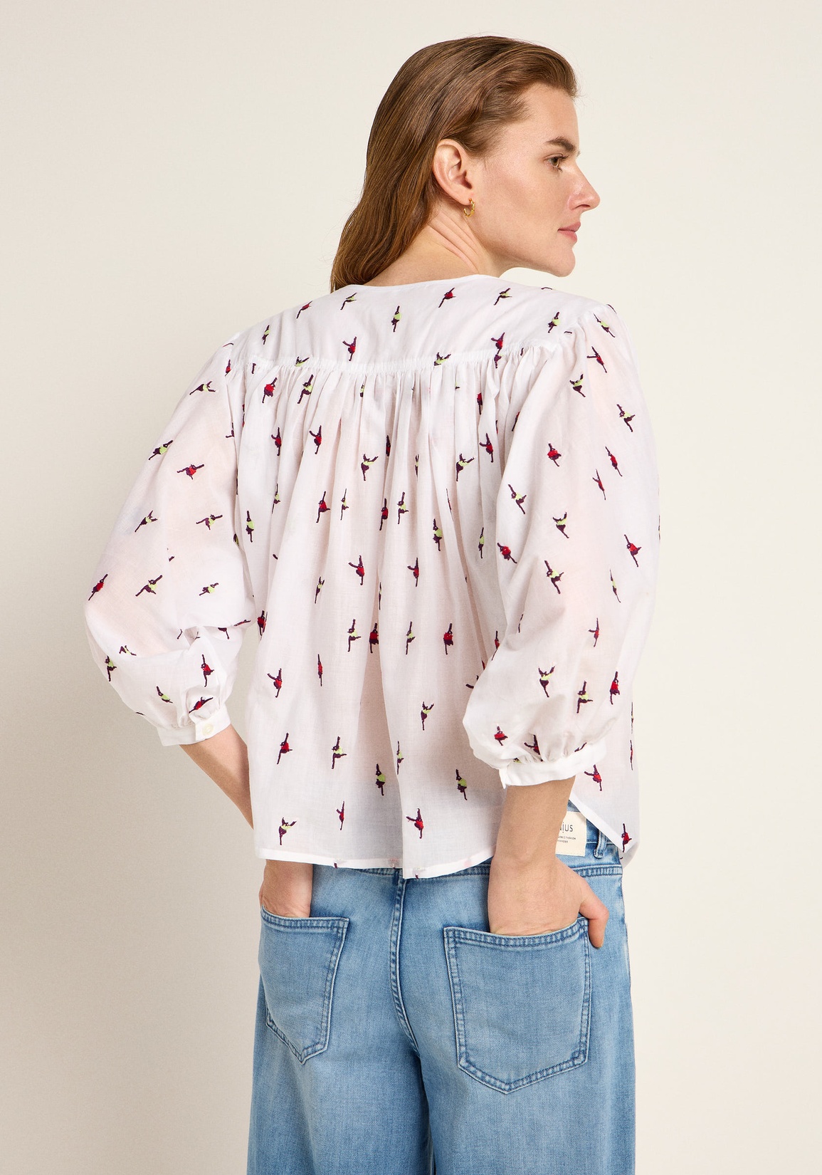 Lanius Stickereibluse mit Kräuseln Off White/Monkey