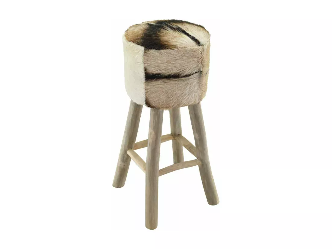 Tabouret de bar Cuir véritable et bois de teck solide