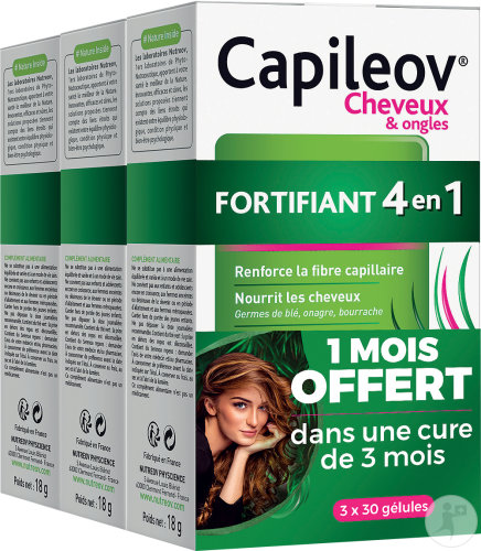 Capileov Fortifiant Complément Alimentaire Cheveux Et Ongles Tripack Boîtes 3x30 Gélules