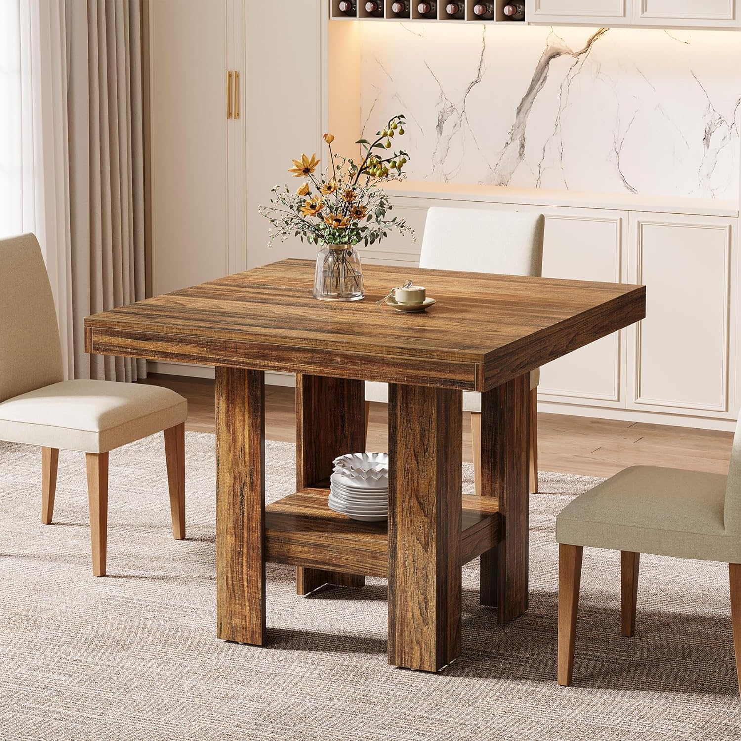 Tribesigns Quadratischer Esstisch für 2, 80 x 80 x 75 cm, Industrieller Esszimmertisch, Holz-Küchentisch für Esszimmer, Kleiner Raum, Wohnzimmer, Rustikales Braun