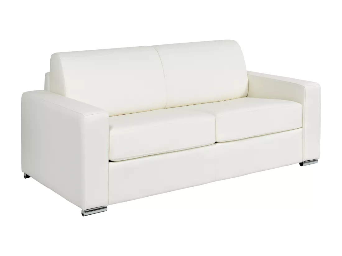 Canapé 3 places convertible express cuir de buffle blanc - Couchage 140 cm - Matelas 14 cm - CALITO