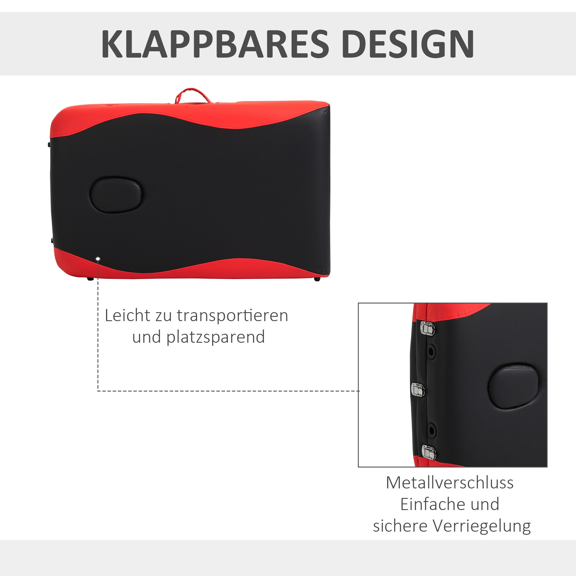 HOMCOM Massageliege mit leichtem Alurahmen, zusammenklappbar und gepolstert 215 x 60 x 61-84 cm (BxTxH)