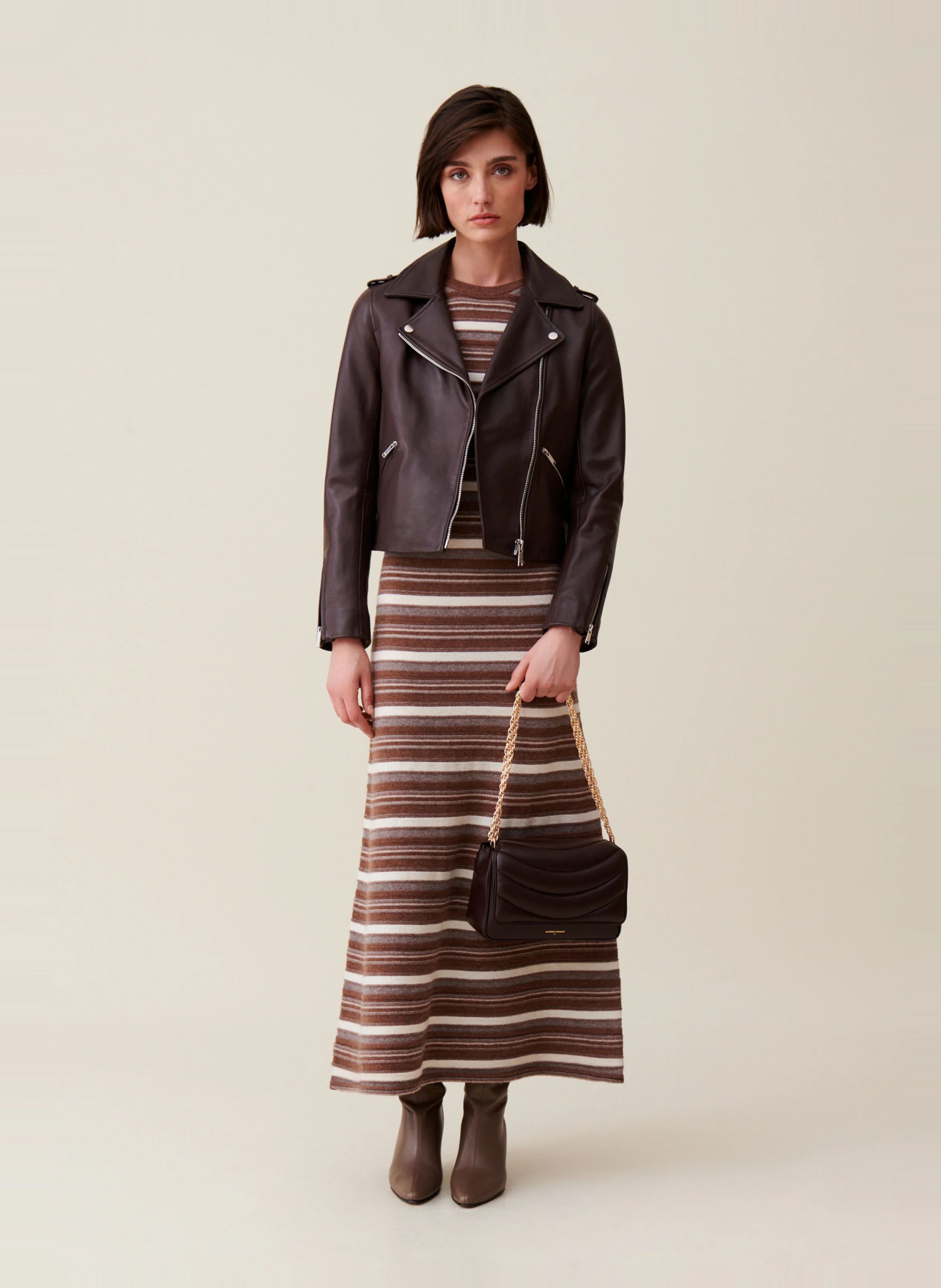Veste en cuir ajustée | Marron