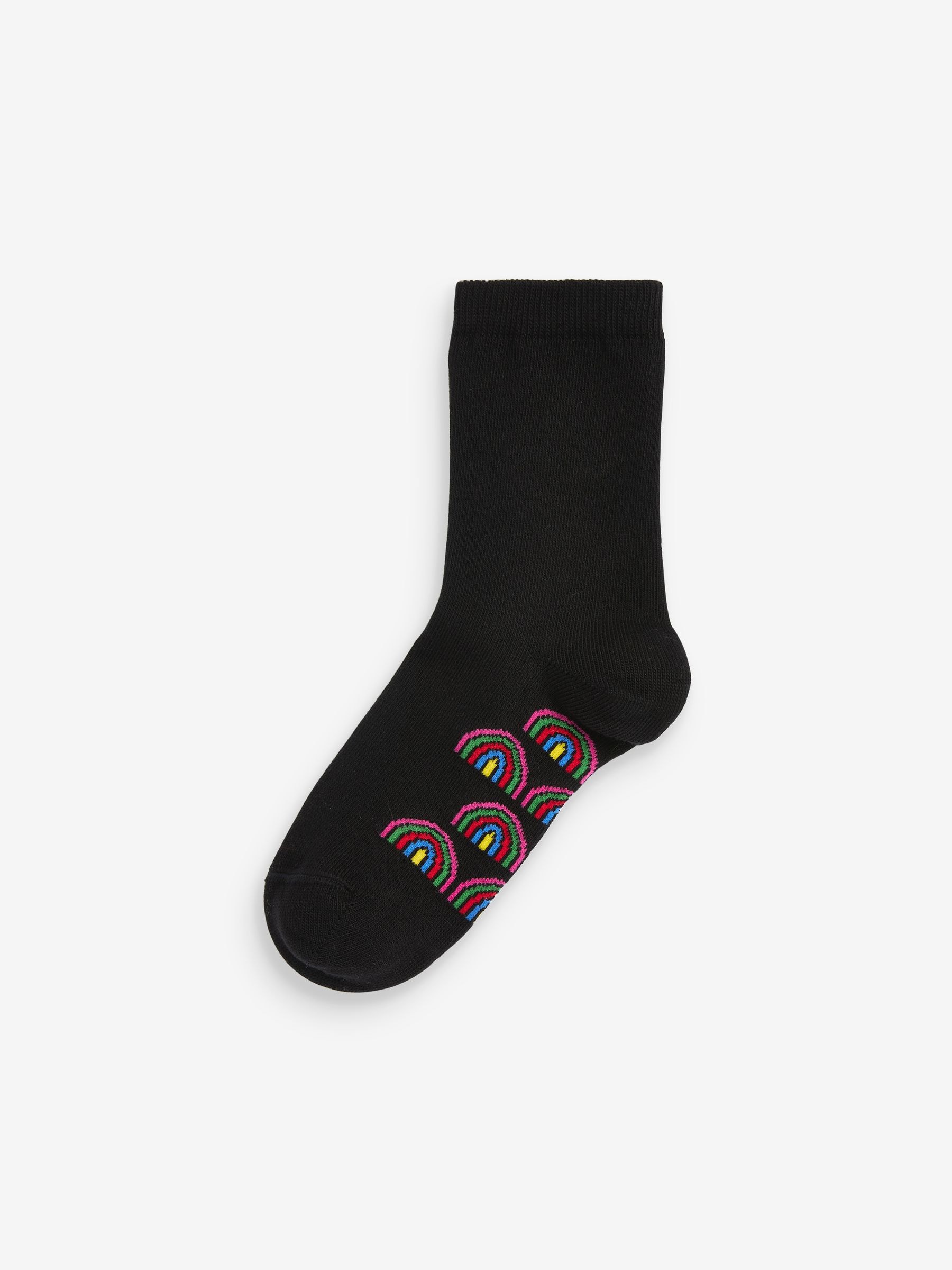 Zwart met regenboogkleuren - Set van 5 paar enkelsokken met voetbed en katoengehalte