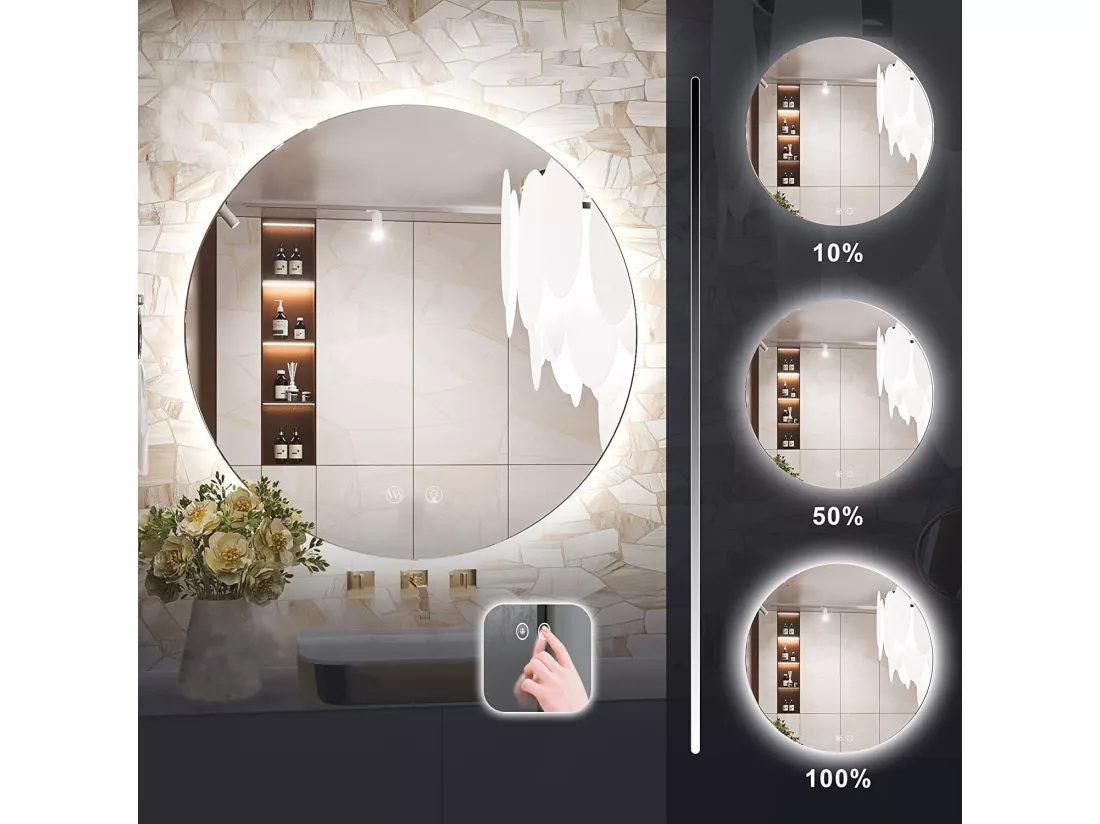 Miroir LED REA 80cm HZJ080 Chrome avec Lumière Réglable et Fonction de Chauffage
