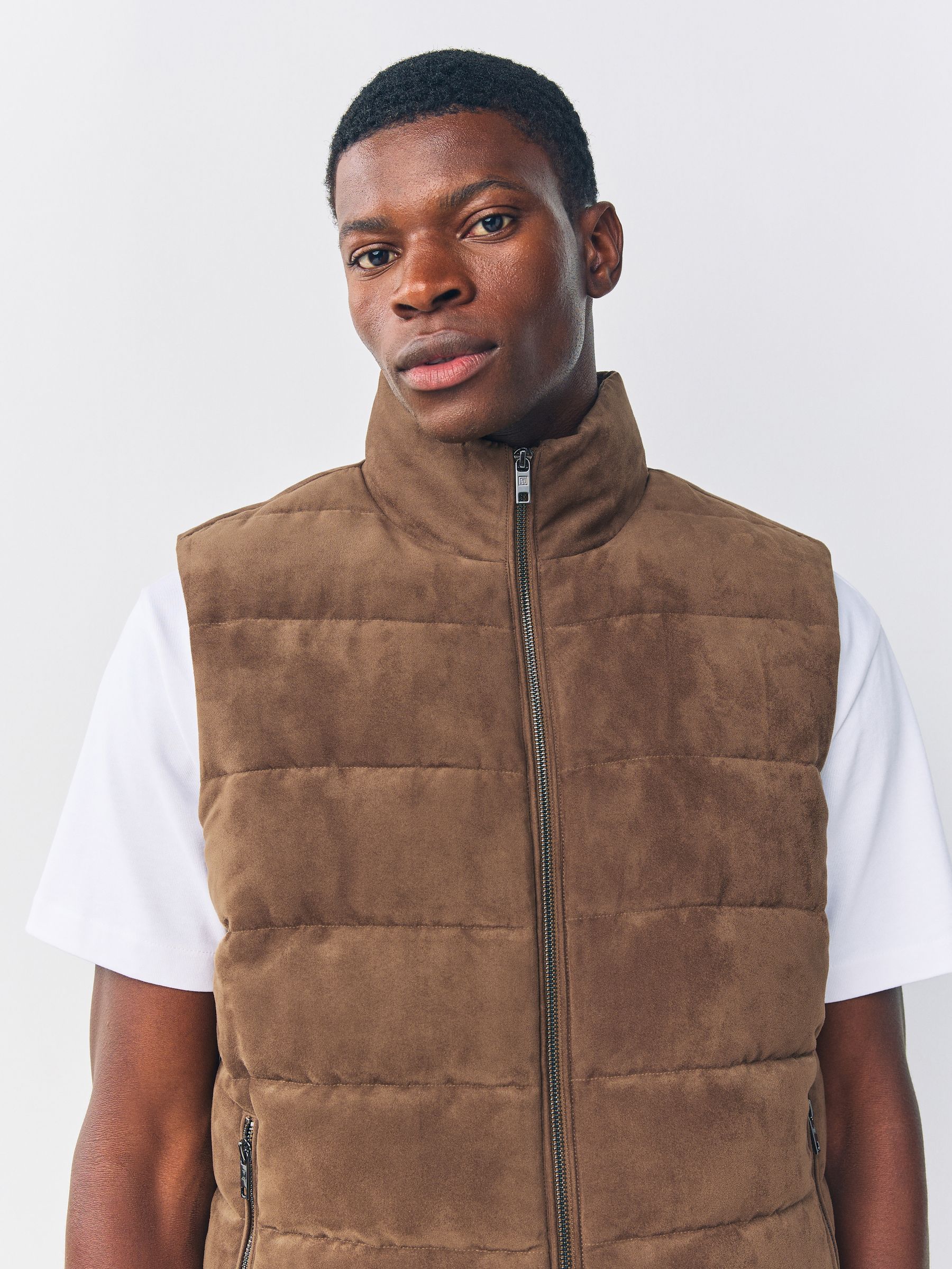 Lichtbruin - Gewatteerde bodywarmer van imitatiesuède