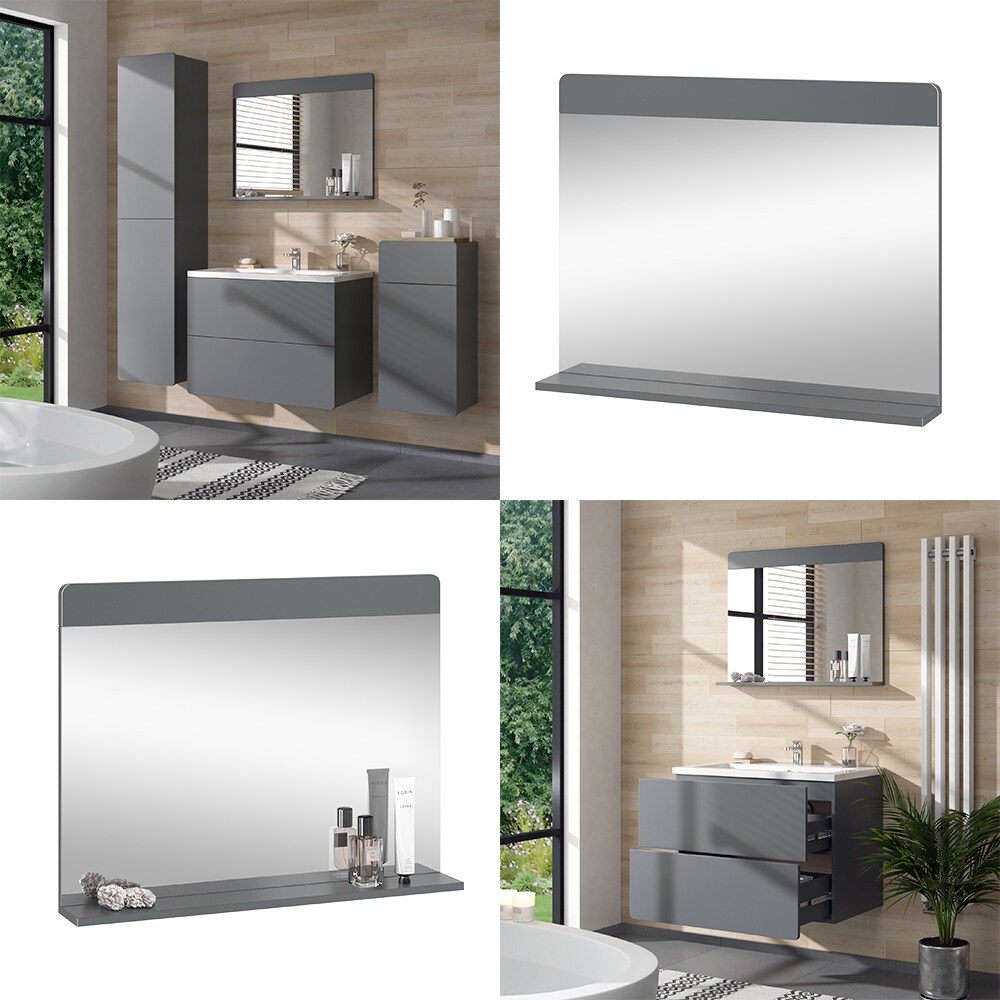 Vicco Badezimmerspiegel Izan Grau 80 x 62 cm mit Regal