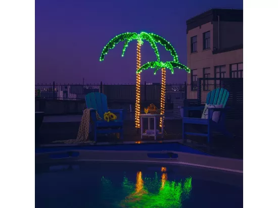 Palmier Artificiel LED Hauteur 136 cm, Lampe Motif de Cocotier d'Intérieur et d'Extérieur, avec Base Pliante, 60Hz/7W