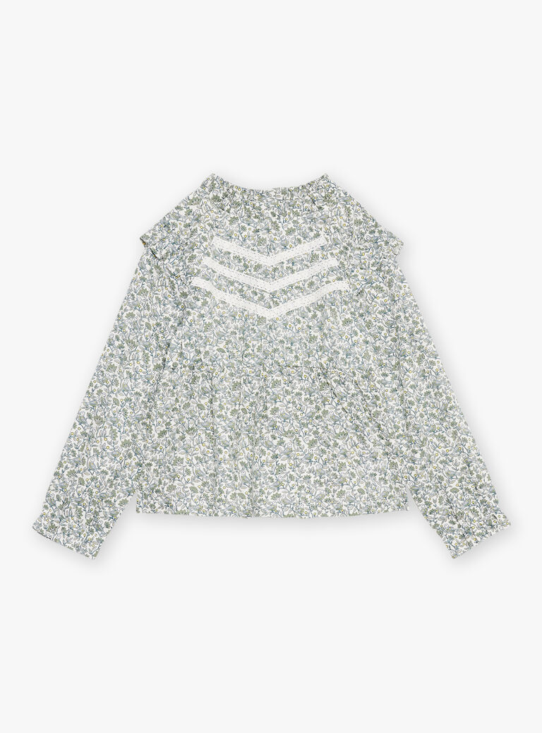 Blouse écrue et verte à imprimé fleuri