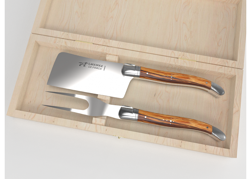 Service à fromage Laguiole avec un manche en bois de serpent et mitres en acier inoxydable