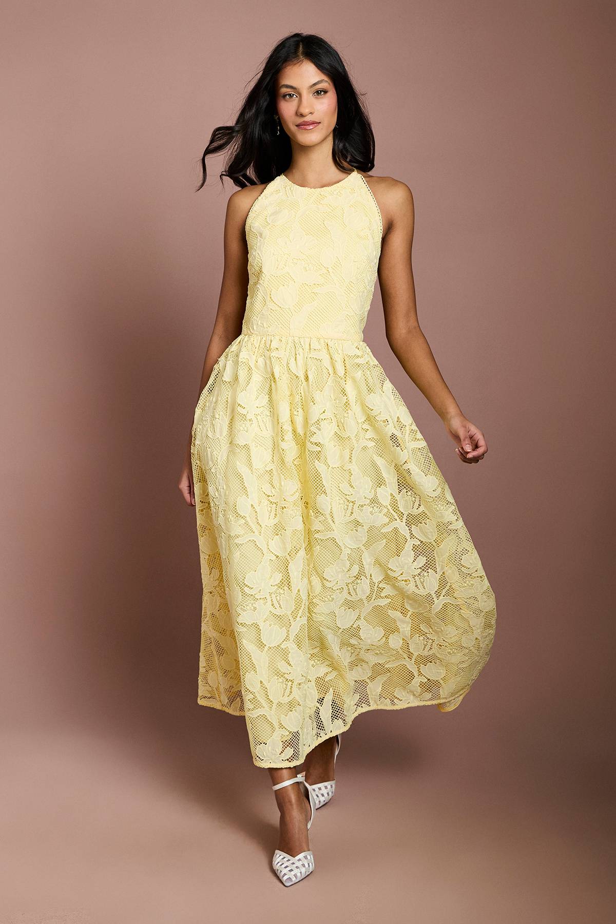 Coast Robe Mi-longue En Dentelle À Col Halter Petite Taille