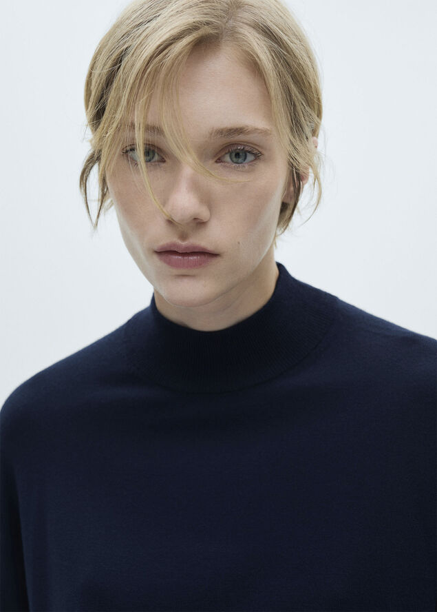 MANGO Perkins neck knitted sweater Navy
