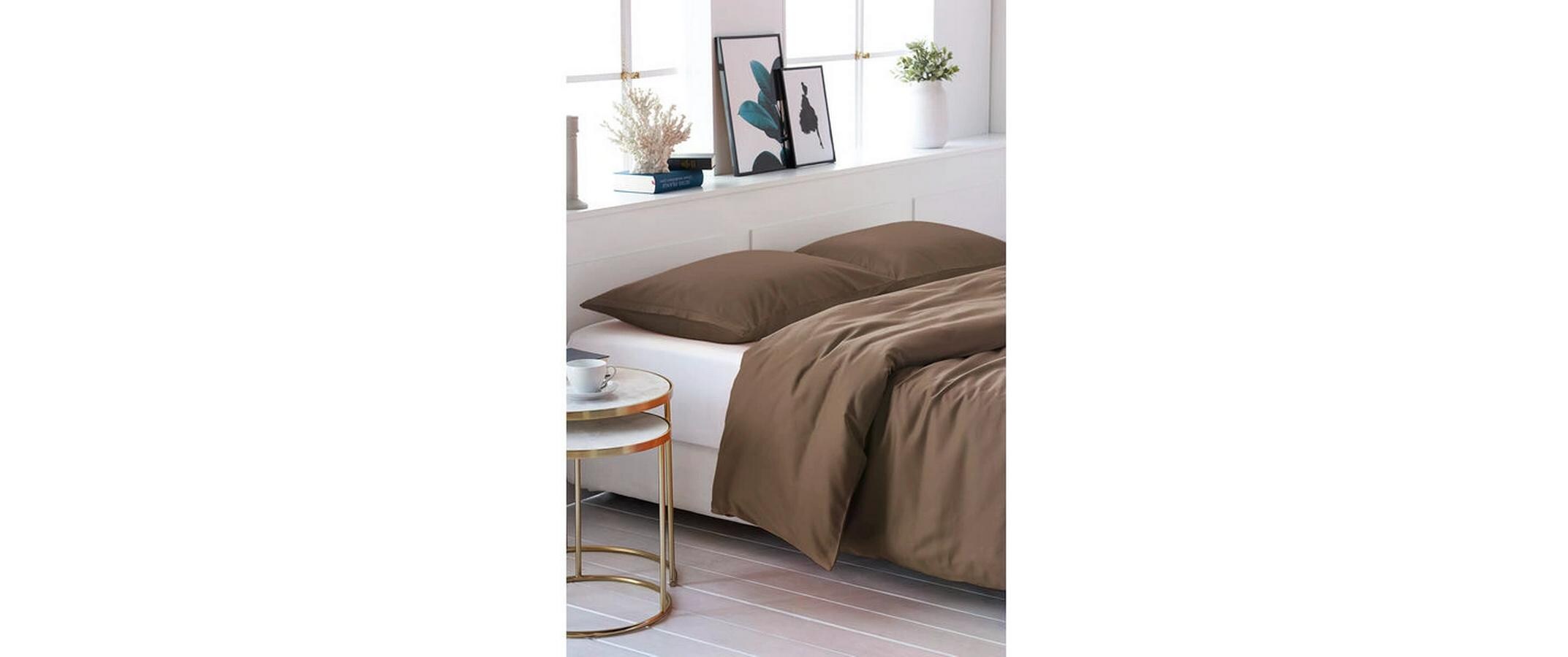 Bettwäschegarnitur Perkal 160 x 210 cm + 65 x 100 cm, Braun<br>Bettwäsche-Set