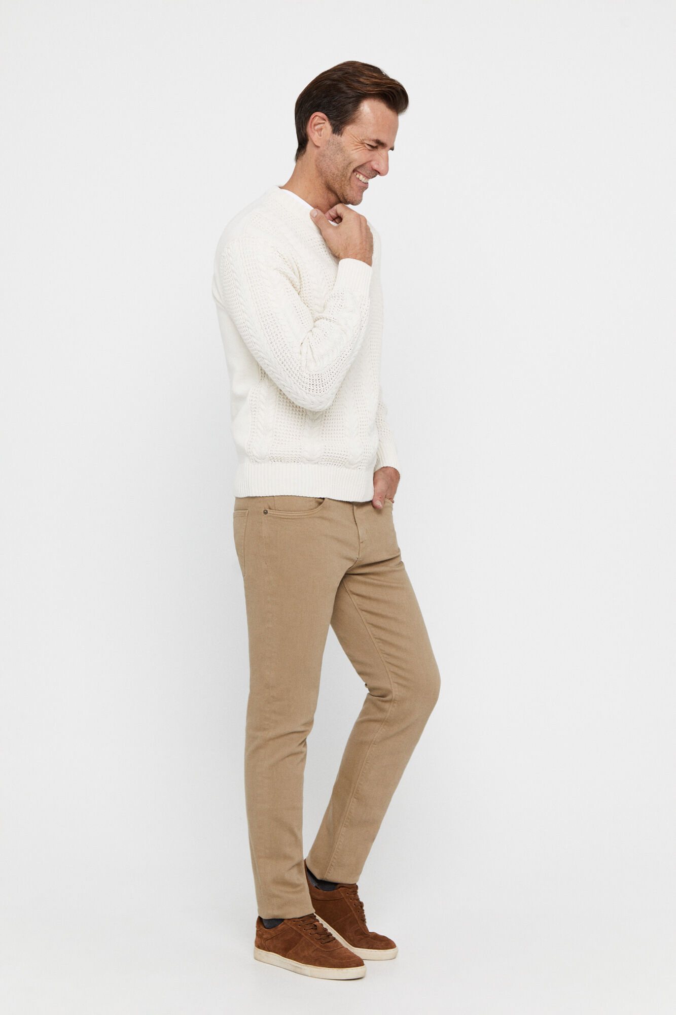 Camisa Jersey Structure Cables com gola redonda - Cáqui