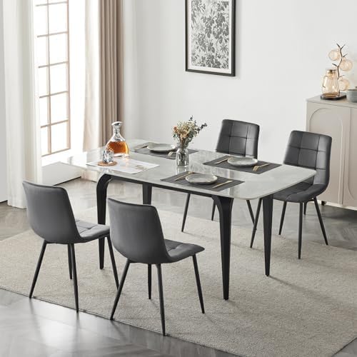 EUGAD Esszimmerstühle 4er Set, für Esszimmer Küche Wohnzimmer, Küchenstühle gepolstert mit Rückenlehne Samtbezug, mit Metallbeinen, 150 kg belastbar, Dunkelgrau