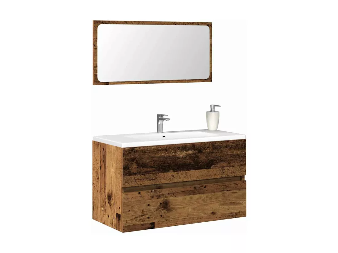 Armoire de salle de bain et miroir vieux bois bois d'ingénierie
