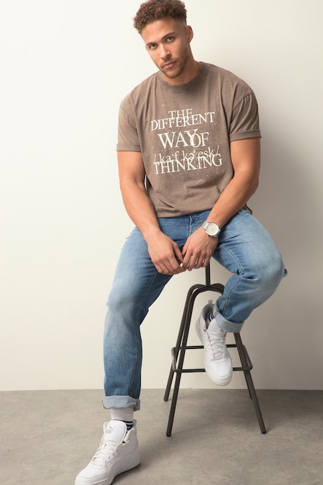 STHUGE T-Shirt, Halbarm, oversized, acid washed, Brustprint, bis 8 XL
