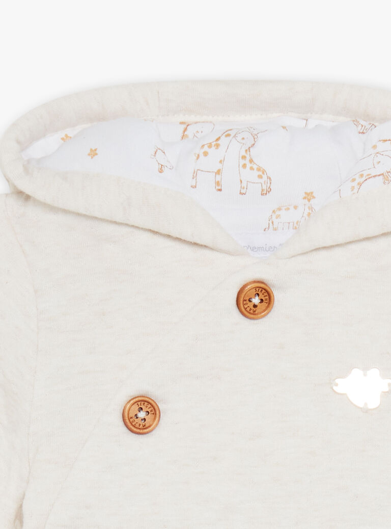 Veste de naissance à capuche en tubique écrue
