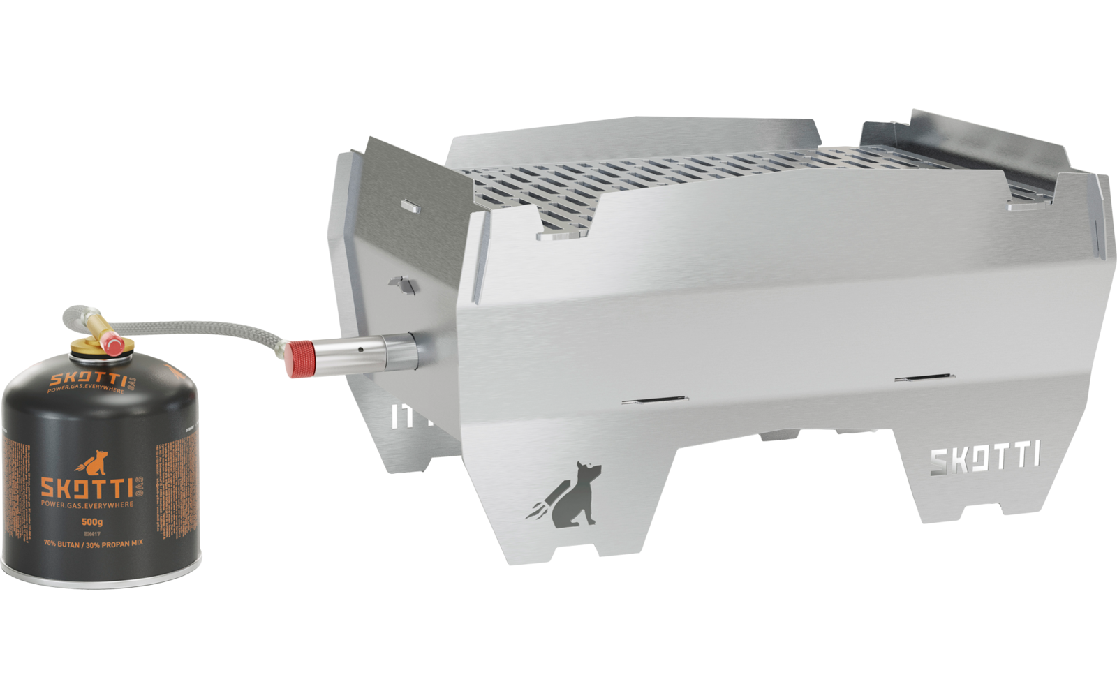 Skotti mobiler Gasgrill / Kohlegrill inklusive Tragetasche und Gasschlauch