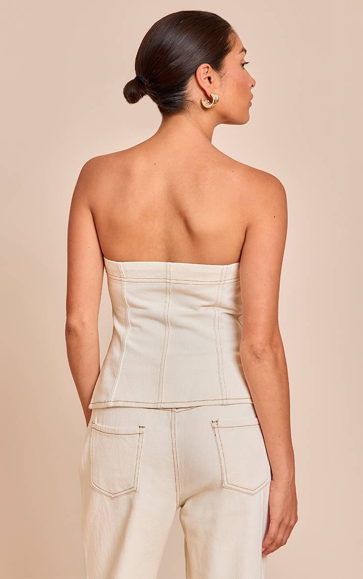 Ecru Haut Bandeau Asymétrique À Boutons En Denim Petite