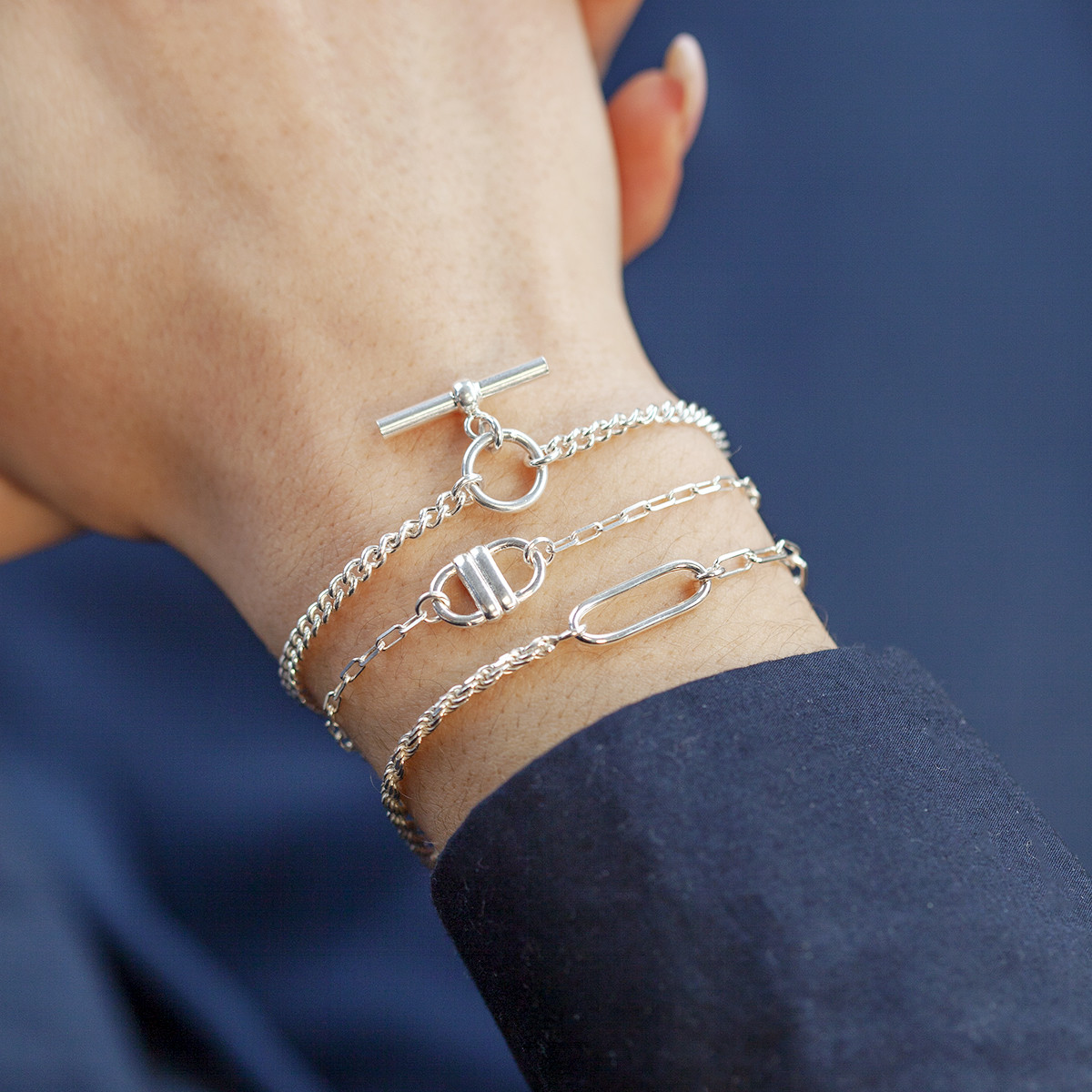 Bracelet argent 925 maille trombone et torsadée 20,5 cm
