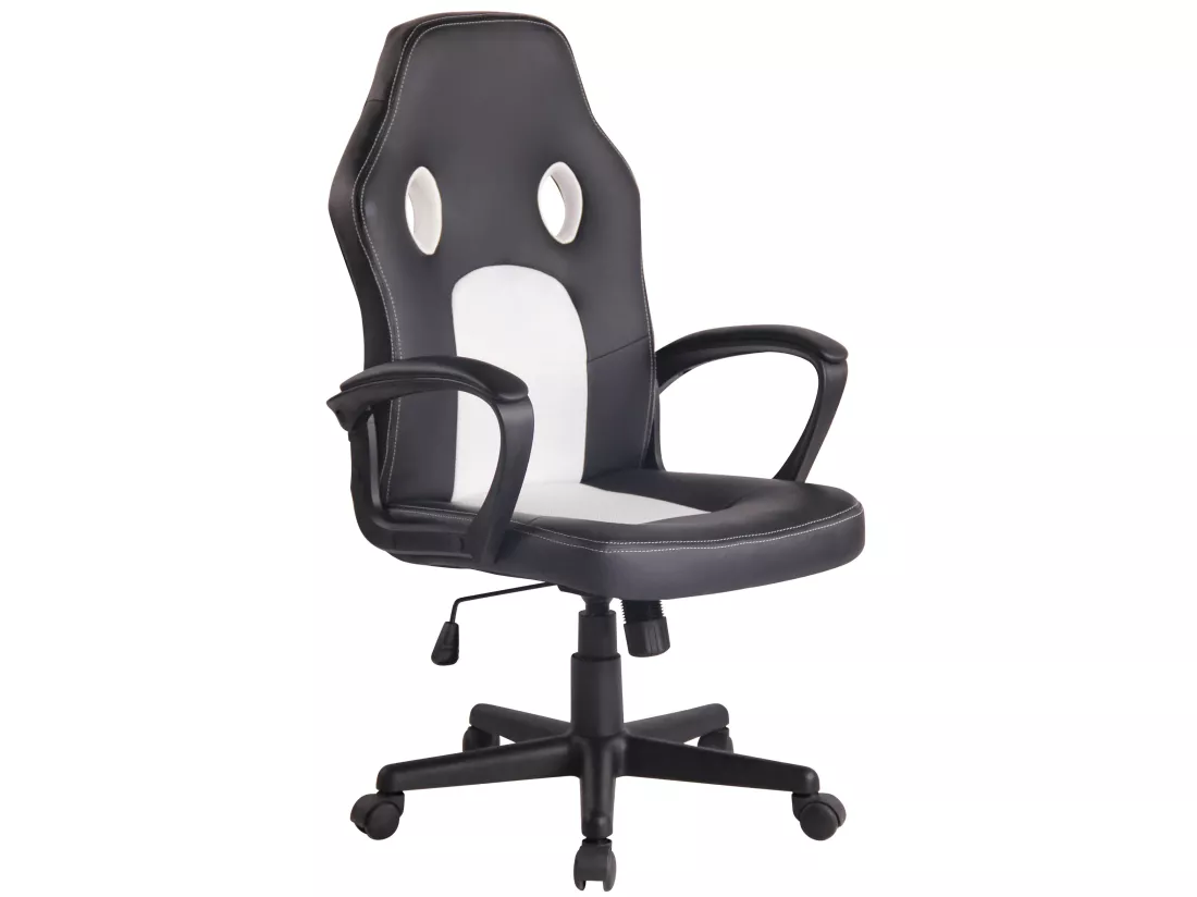 Chaise de bureau - Similicuir & Plastique - Noir / Blanc - Elbing