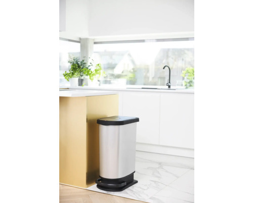 Rotho PASO duo kunststof pedaalemmer, 2 compartimenten, 25 l + 25 l, zilver
