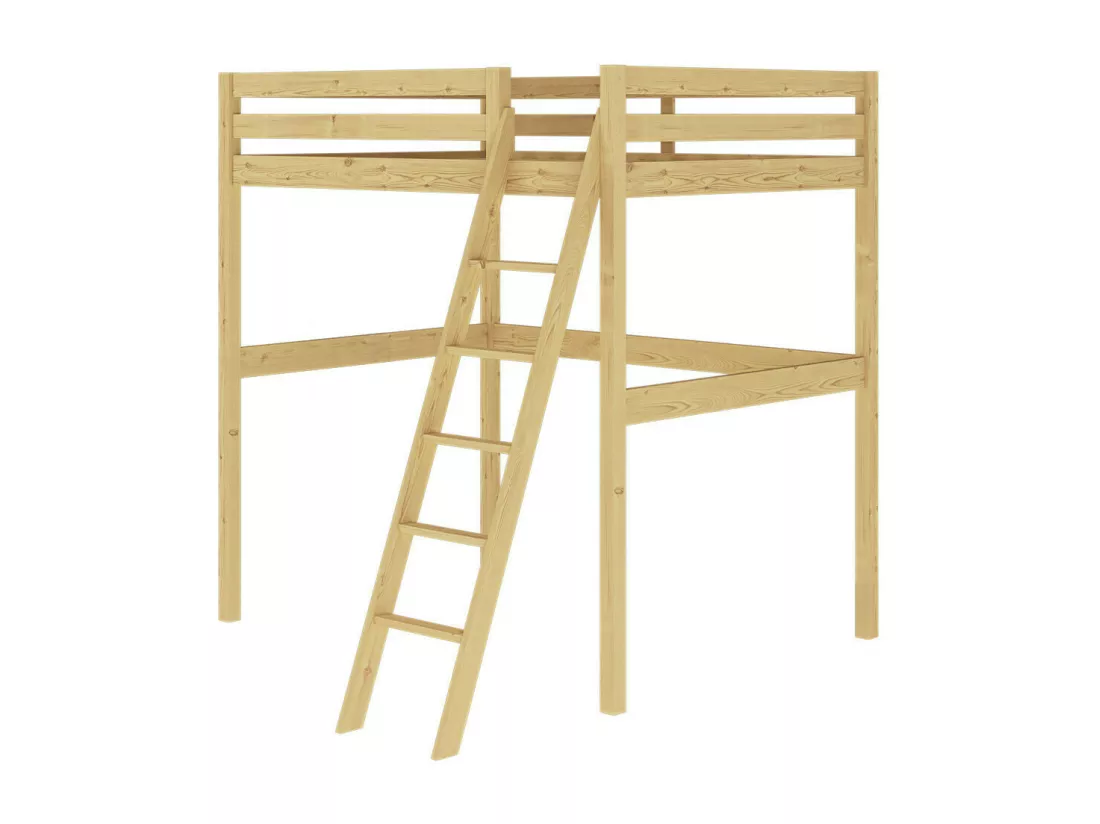 Pack lit mezzanine 2 places avec matelas 140x190 cm bois massif bois AARON