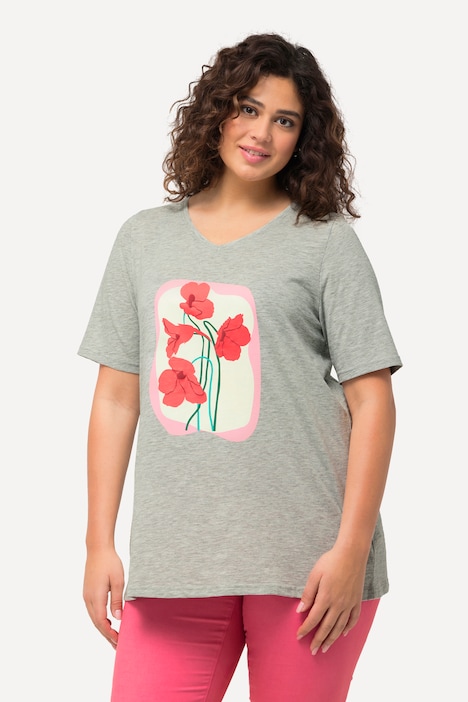 T-Shirt, Blüte, A-Linie, V-Ausschnitt, Halbarm