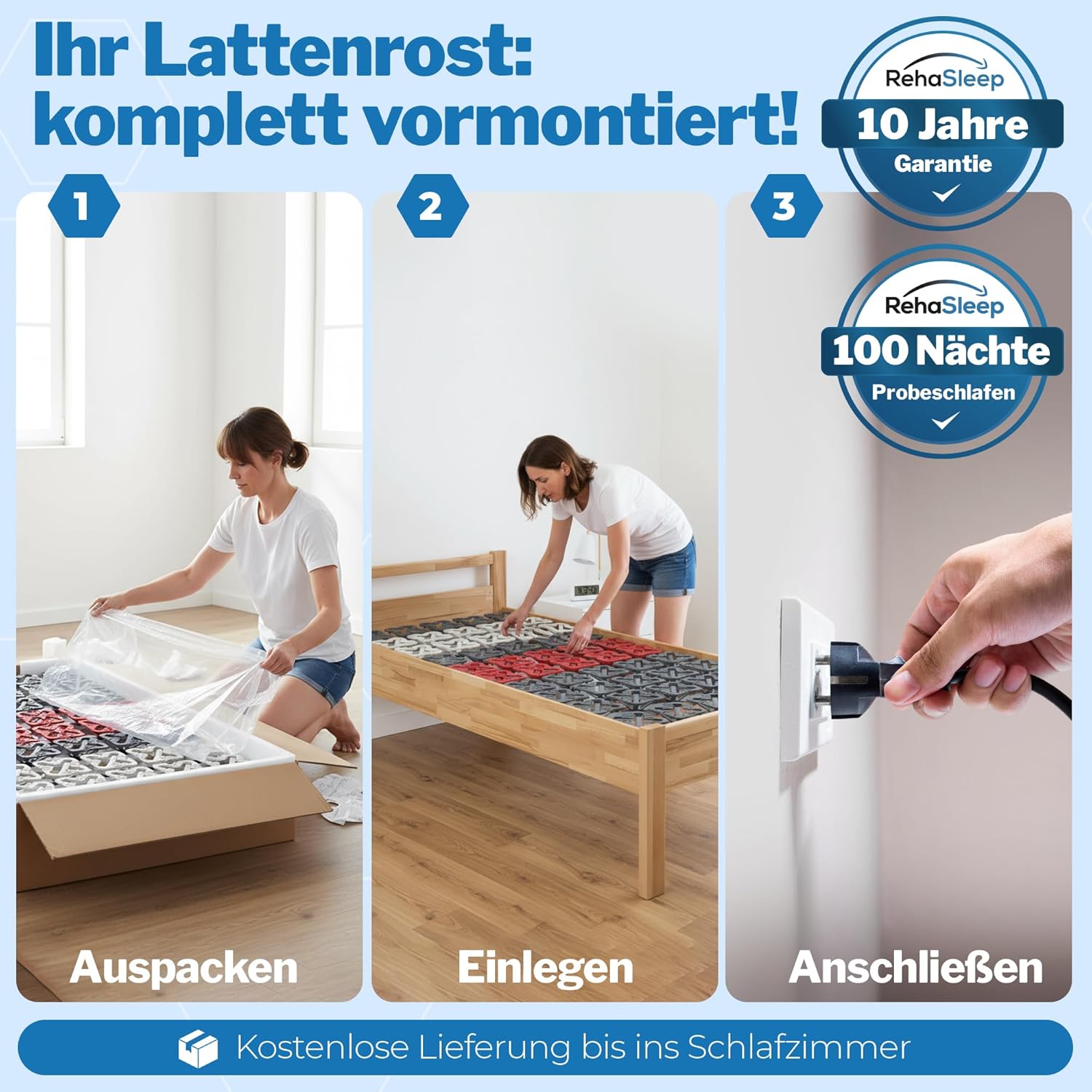 Wolke10 elektrischer Lattenrost 80x200 – Schlafen wie auf Wolken durch 55 Flexible Tellermodule – Perfekte Rücken & Beinposition – Lattenrost elektrisch verstellbar Made in Germany