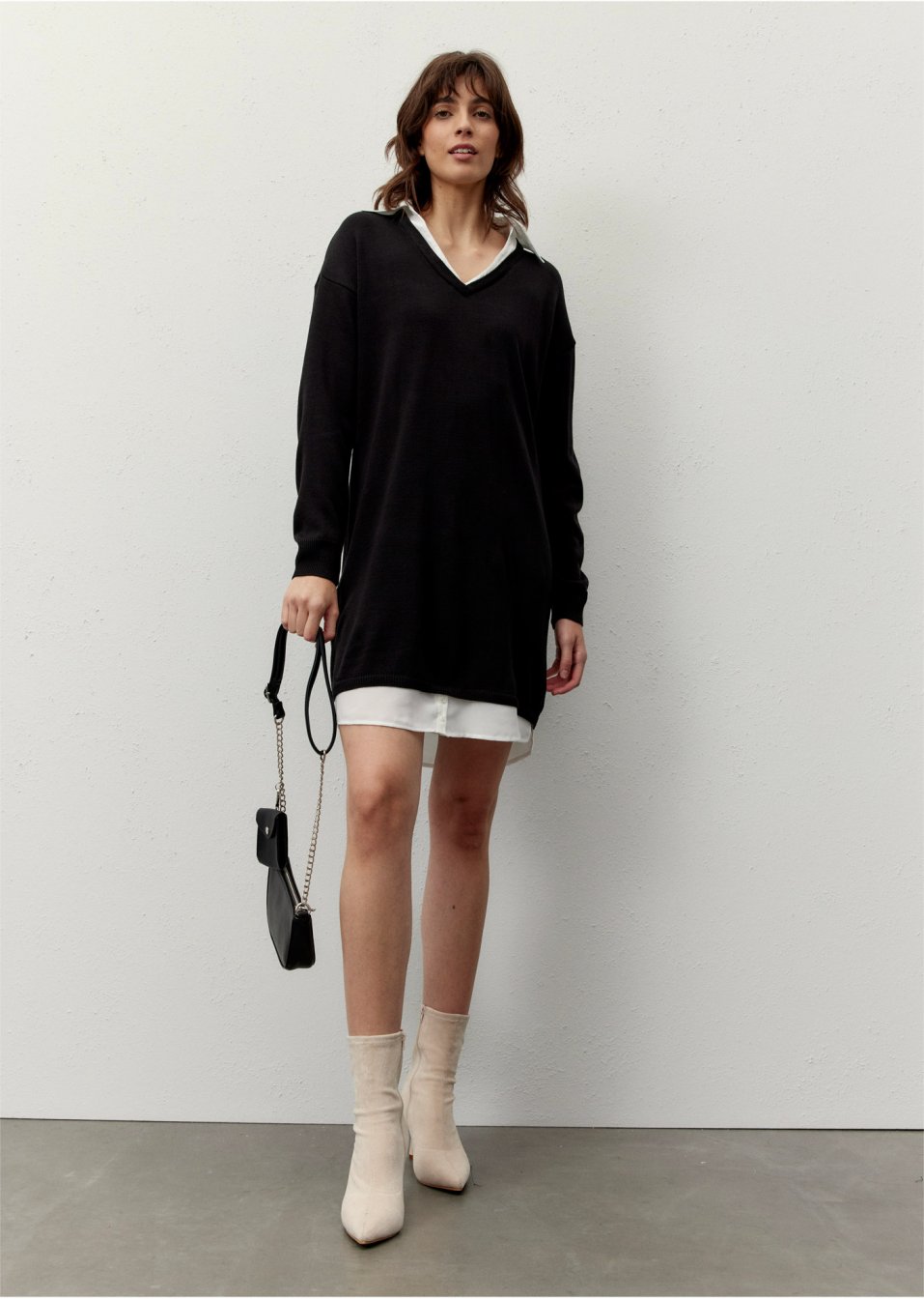 Robe en maille à empiècement chemisier