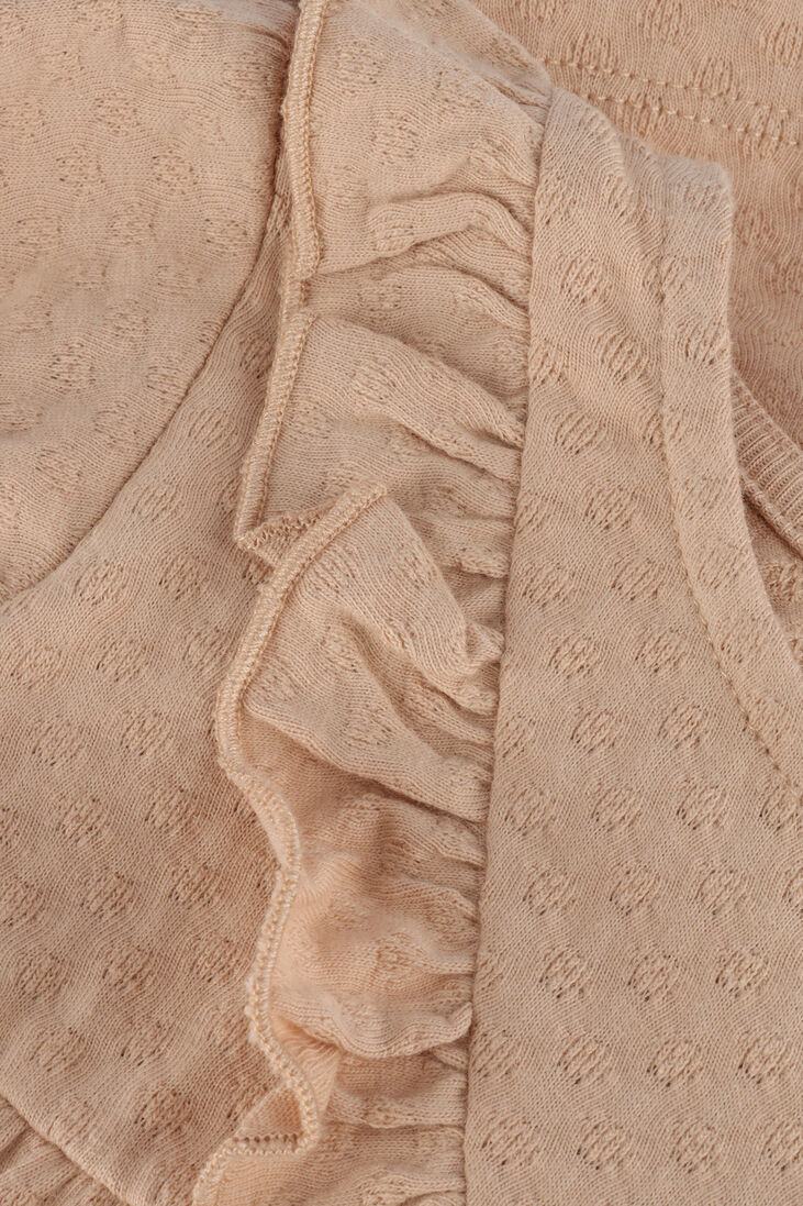 QUINCY MAE beige quincy mae mini jurk long sleeve ruffle v dress