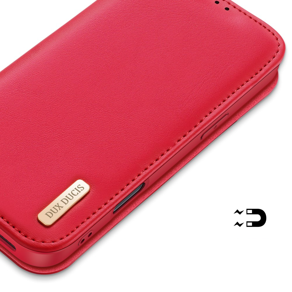 iPhone 16 Pro Flip Wallet Cover Echtleder Tasche (RFID Schutz) - Rot