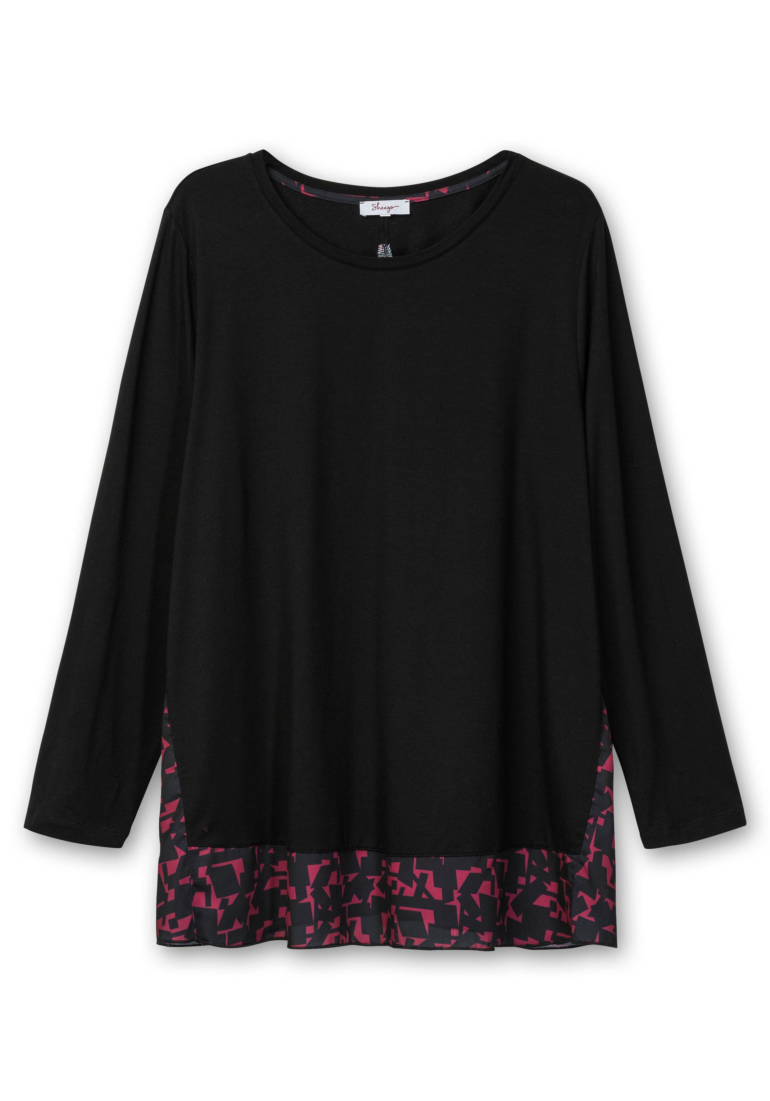 Longshirt in Lagenoptik, mit Grafikprint-Einsatz