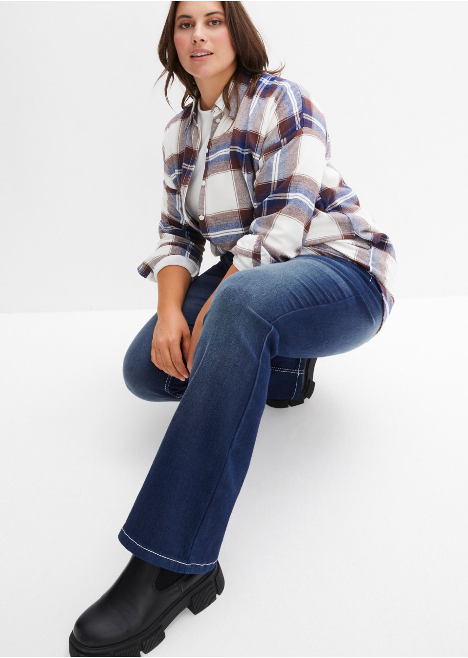 Jean thermo extensible avec intérieur douillet et surface grattée, Bootcut