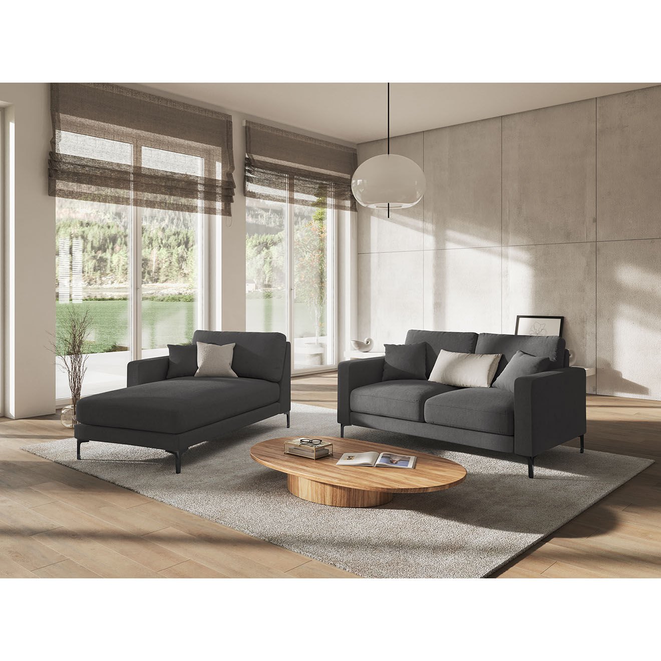 Mazzini Sofas Chaise Longue Gauche Venus gris foncé - 160x104x90 cm