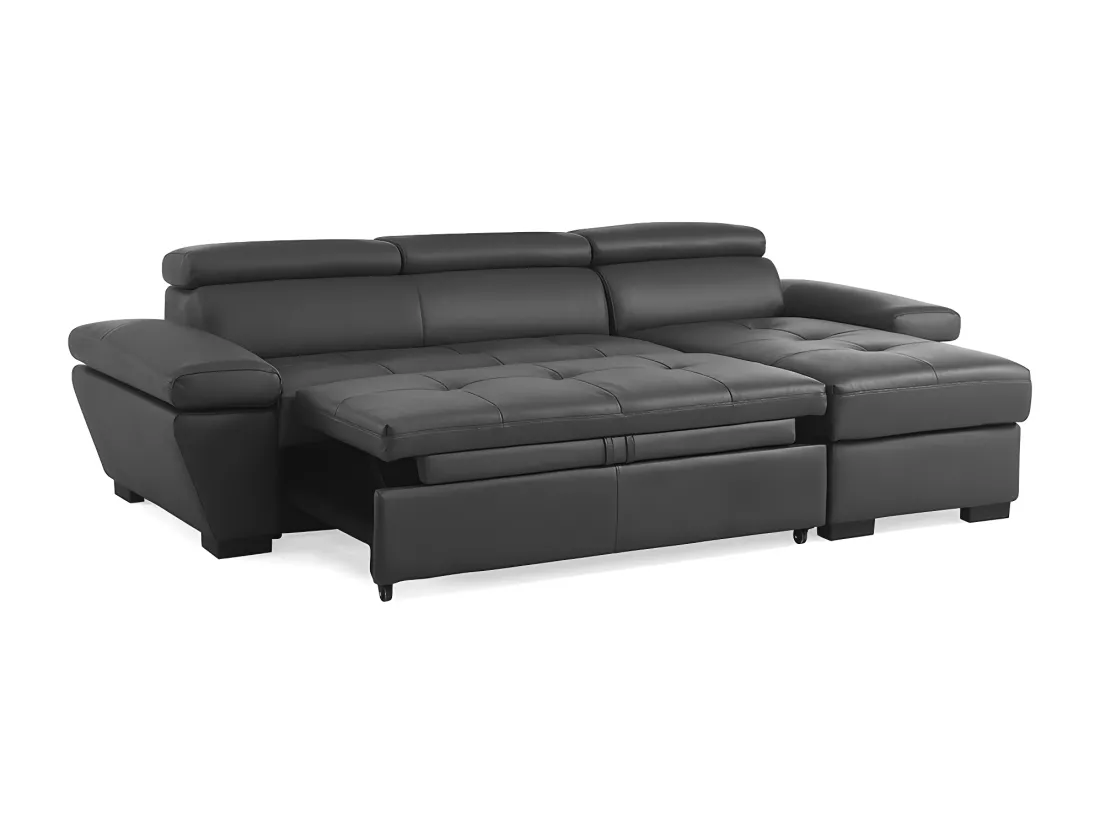 Canapé d'angle droit convertible en cuir gris anthracite JONOVA