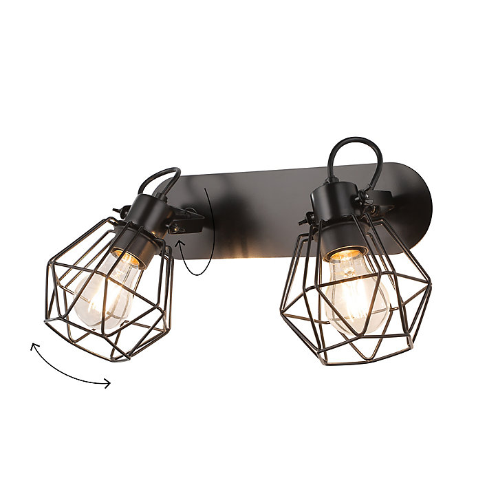 Réglette spot 2 lumières E27 15W GoodHome Smertrio noir mat L.33,5 x x H.21.8 cm