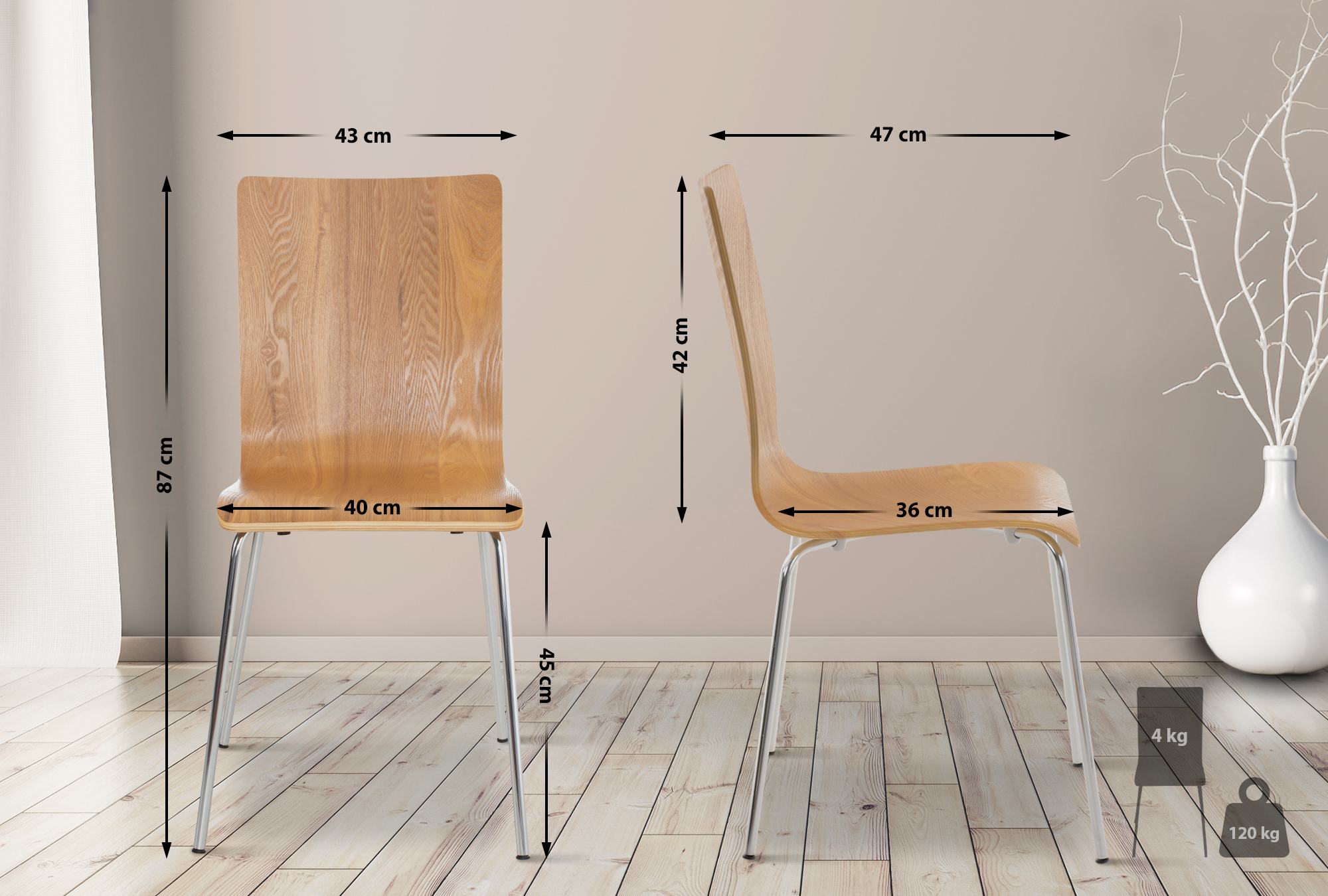 CLP 4er-SetWartezimmerstuhl PEPE mit ergonomisch geformten Holzsitz und Metallgestell I 4x Konferenzstuhl | In verschiedenen Farben erhältlich